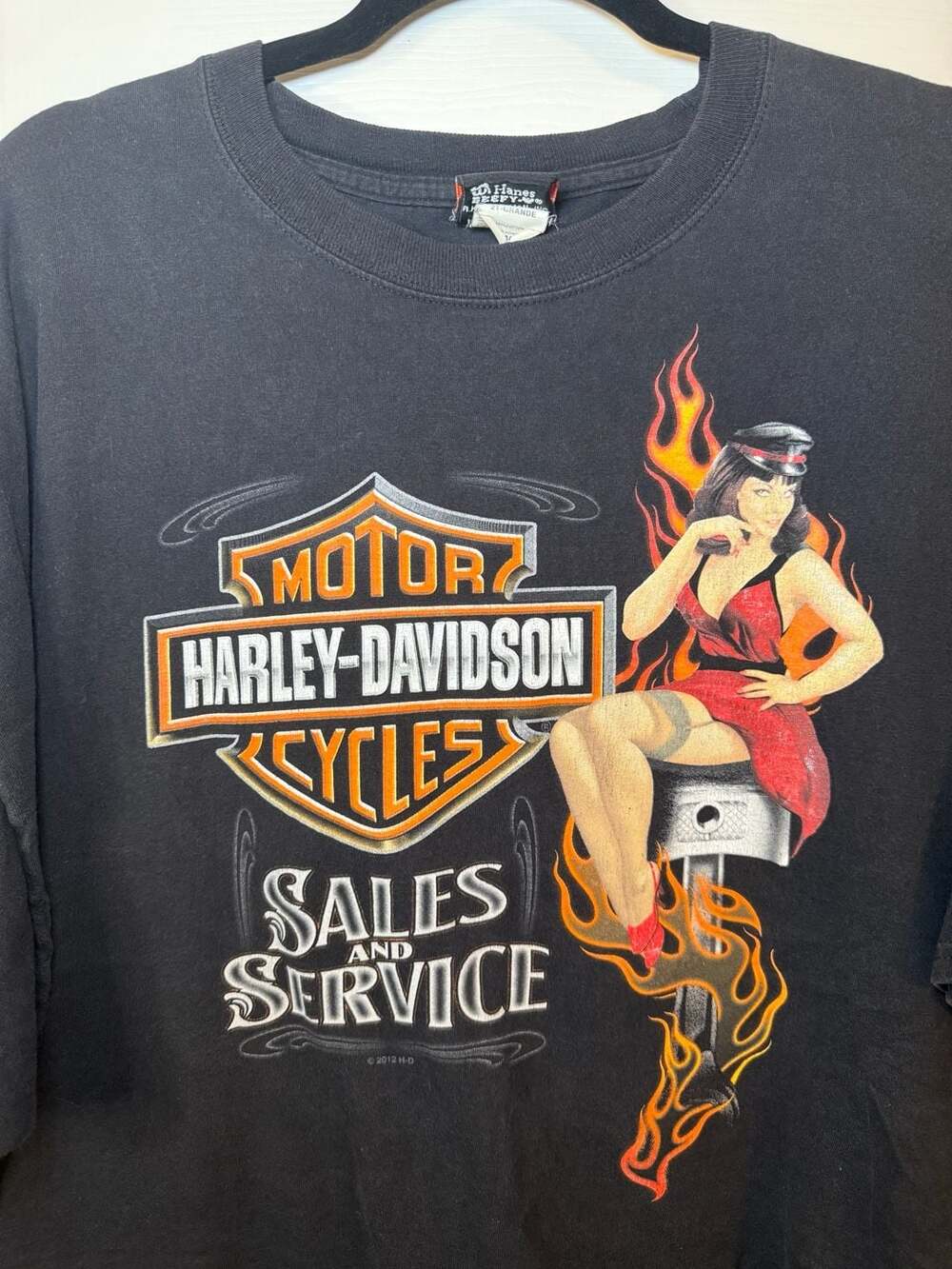 Harley-Davidson Highland Somerset PA Pin-Up Girl Fire Graphic T-Shirt Size 2XL